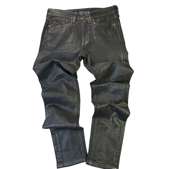 Spanx Denim - Spanx FD6615 Faux Leather Wax Coated Skinny Jeans Sz 28 Black 5-Pocket Mid-Rise